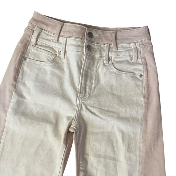 AQUA Two-Tone Split Hem Flare Jeans Size 27 Beige/Cream High Rise - Picture 1 of 7